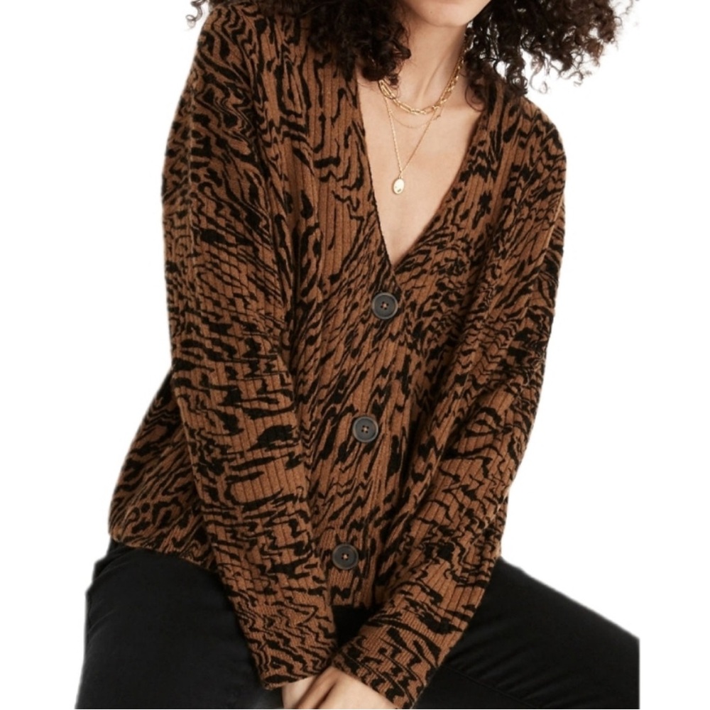Tigerized Cameron Ribbed Cardigan Sweater in Coziest Yarn